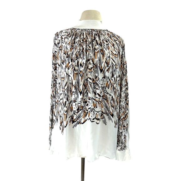 Reiss Blouse Womens Size 10 Ivory Magda Feather Print Mock Neck Poet Sleeve - Picture 6 of 14